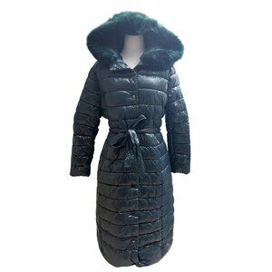 Bellivera Women's Size XXL Long Hooded Belted Quilted Puffer Coat Green NWT